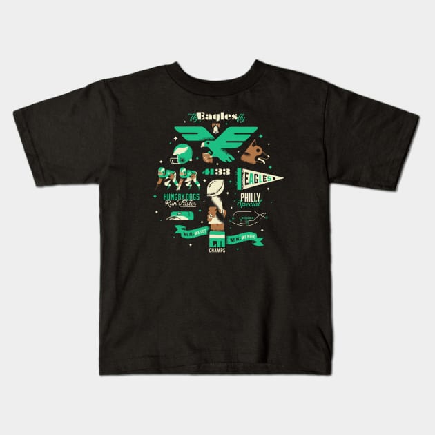 Philadelphia Eagles SBLII Champs Kids T-Shirt by arterikas